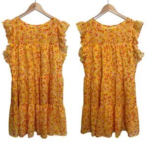 Marie Oliver Yellow Ditsy Floral Sailor Ruffle Tiered Mini Sun Dress Bold Medium